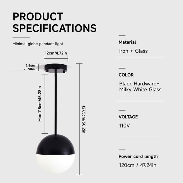 English Elm 2 Matte Globe Pendant Lights White Glass Shade Adjustable Drop for Kitchen Island Dining Black W2312P545504