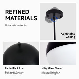 English Elm 2 Matte Globe Pendant Lights White Glass Shade Adjustable Drop for Kitchen Island Dining Black W2312P545504