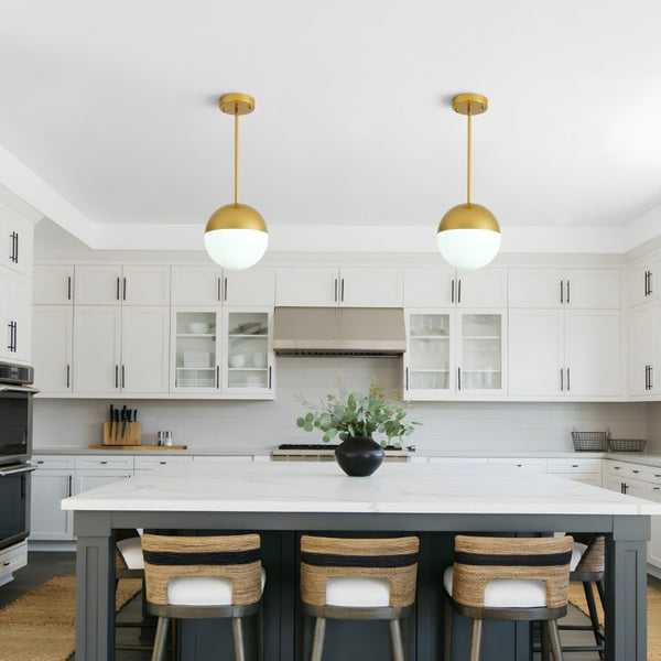 English Elm 2 Matte Globe Pendant Lights White Glass Shade Adjustable Drop for Kitchen Island Dining Gold W2312P545505