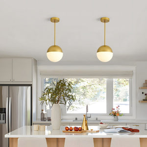 English Elm 2 Matte Globe Pendant Lights White Glass Shade Adjustable Drop for Kitchen Island Dining Gold W2312P545505
