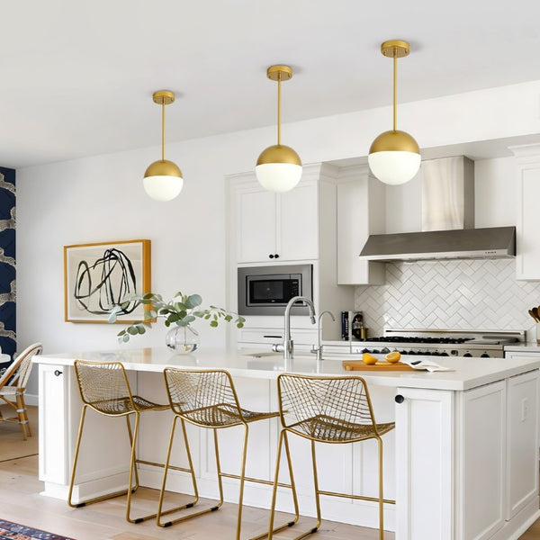 English Elm 2 Matte Globe Pendant Lights White Glass Shade Adjustable Drop for Kitchen Island Dining Gold W2312P545505