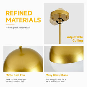 English Elm 2 Matte Globe Pendant Lights White Glass Shade Adjustable Drop for Kitchen Island Dining Gold W2312P545505