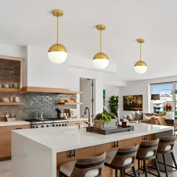 English Elm 2 Matte Globe Pendant Lights White Glass Shade Adjustable Drop for Kitchen Island Dining Gold W2312P545505