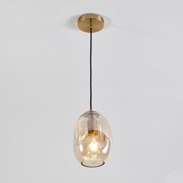 English Elm Modern Hand-Blown Organic Glass Pendant Brushed Gold Fixture for Kitchen or Dining W2312P545506