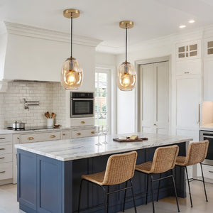 English Elm 2 Hand Blown Wavy Clear Glass Pendant Lights Brass Finish for Kitchen Island or Dining W2312P545507