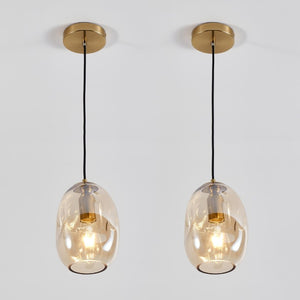 English Elm 2 Hand Blown Wavy Clear Glass Pendant Lights Brass Finish for Kitchen Island or Dining W2312P545507