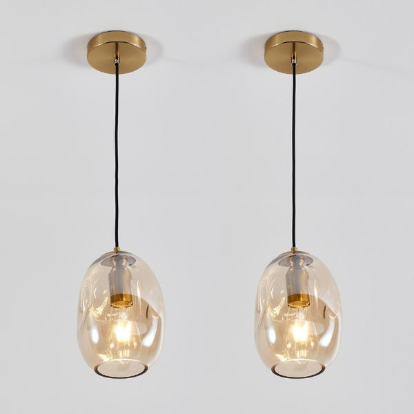 English Elm 2 Hand Blown Wavy Clear Glass Pendant Lights Brass Finish for Kitchen Island or Dining W2312P545507