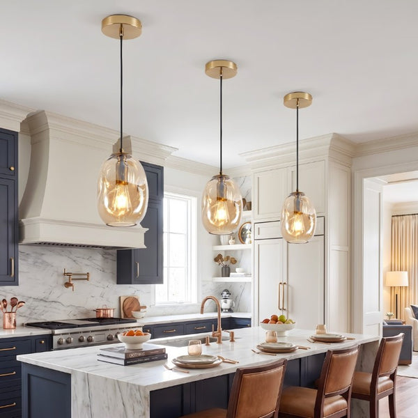 English Elm 2 Hand Blown Wavy Clear Glass Pendant Lights Brass Finish for Kitchen Island or Dining W2312P545507