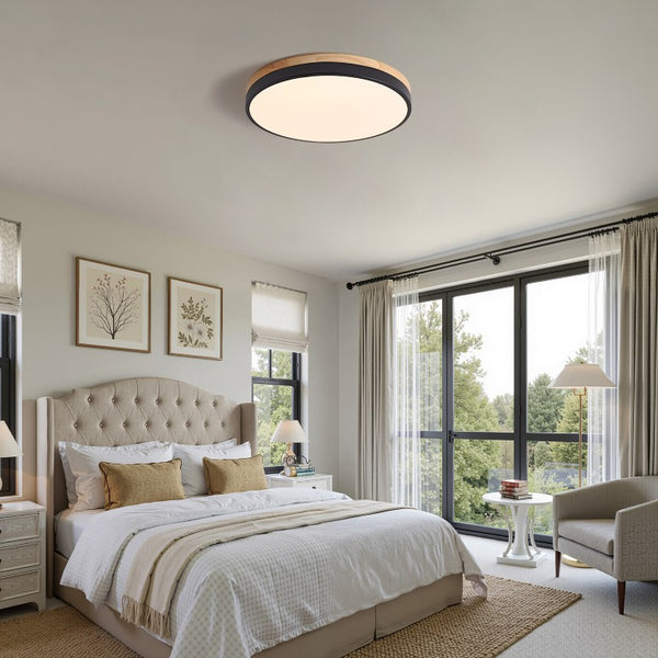 English Elm Modern Oak Wood Ring Flush Mount Dimmable LED Ceiling Light for Bedroom Bath W2312P545510