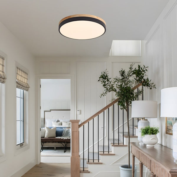 English Elm Modern Oak Wood Ring Flush Mount Dimmable LED Ceiling Light for Bedroom Bath W2312P545510