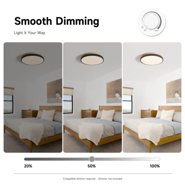 English Elm Modern Oak Wood Ring Flush Mount Dimmable LED Ceiling Light for Bedroom Bath W2312P545510