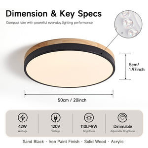 English Elm Modern Oak Wood Ring Flush Mount Dimmable LED Ceiling Light for Bedroom Bath W2312P545510