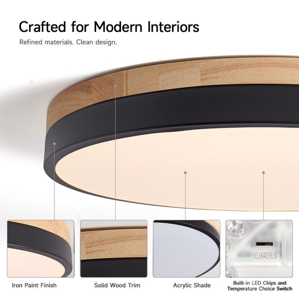 English Elm Modern Oak Wood Ring Flush Mount Dimmable LED Ceiling Light for Bedroom Bath W2312P545510