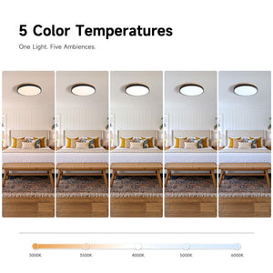 English Elm Modern Oak Wood Ring Flush Mount Dimmable LED Ceiling Light for Bedroom Bath W2312P545510