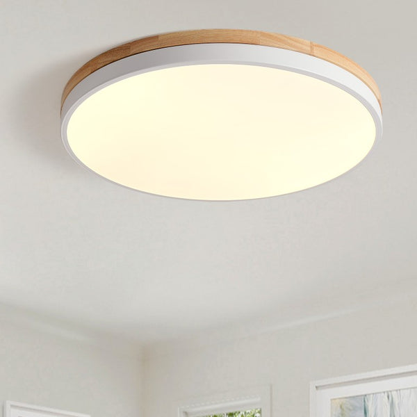 English Elm Dimmable Wood Ring Flush Mount LED Ceiling Light for Kitchen Bedroom or Hallway White W2312P545513