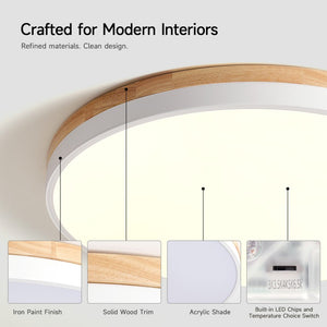 English Elm Dimmable Wood Ring Flush Mount LED Ceiling Light for Kitchen Bedroom or Hallway White W2312P545513