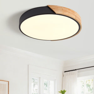 English Elm Dimmable Wood Ring Flush Mount LED Ceiling Light for Kitchen Bedroom or Hallway Black W2312P545516