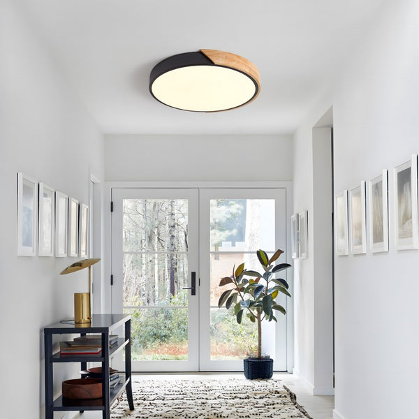 English Elm Dimmable Wood Ring Flush Mount LED Ceiling Light for Kitchen Bedroom or Hallway Black W2312P545516
