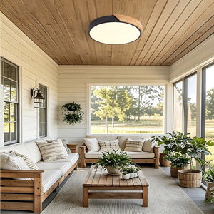 English Elm Dimmable Wood Ring Flush Mount LED Ceiling Light for Kitchen Bedroom or Hallway Black W2312P545516