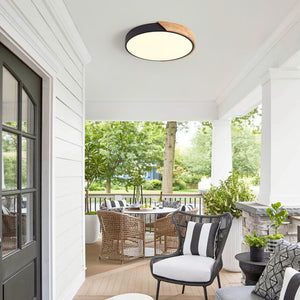 English Elm Dimmable Wood Ring Flush Mount LED Ceiling Light for Kitchen Bedroom or Hallway Black W2312P545516