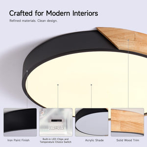 English Elm Dimmable Wood Ring Flush Mount LED Ceiling Light for Kitchen Bedroom or Hallway Black W2312P545516