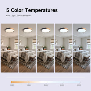English Elm Dimmable Wood Ring Flush Mount LED Ceiling Light for Kitchen Bedroom or Hallway Black W2312P545516