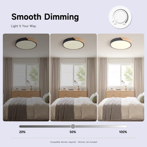 English Elm Dimmable Wood Ring Flush Mount LED Ceiling Light for Kitchen Bedroom or Hallway Black W2312P545516