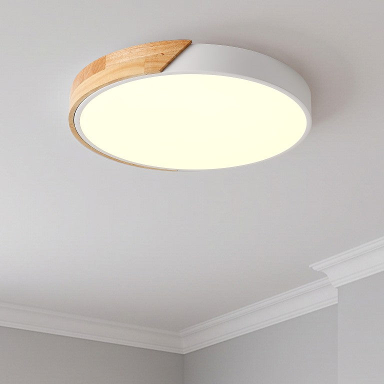 English Elm Led Flush Mount Ceiling Fixture 20 Inch Wood Accent Dimmable 42W Modern Living Room W2312P545519
