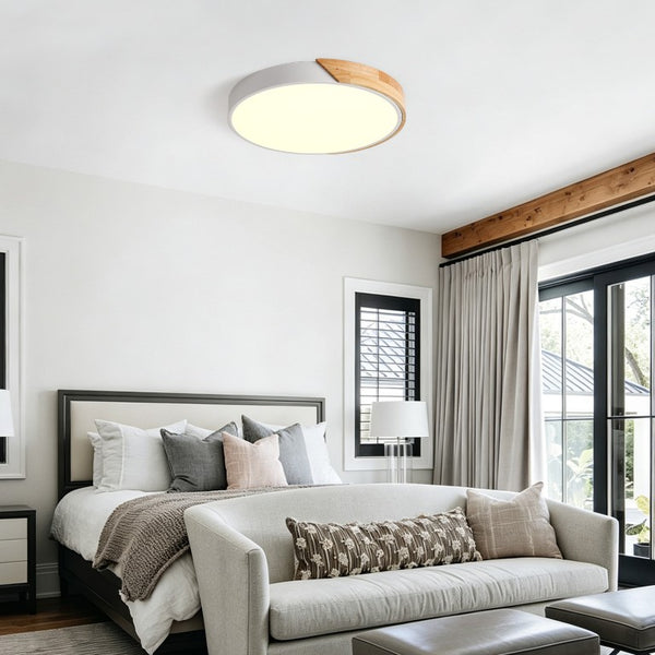 English Elm Led Flush Mount Ceiling Fixture 20 Inch Wood Accent Dimmable 42W Modern Living Room W2312P545519