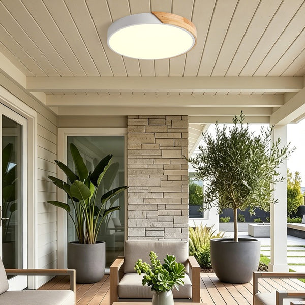English Elm Led Flush Mount Ceiling Fixture 20 Inch Wood Accent Dimmable 42W Modern Living Room W2312P545519