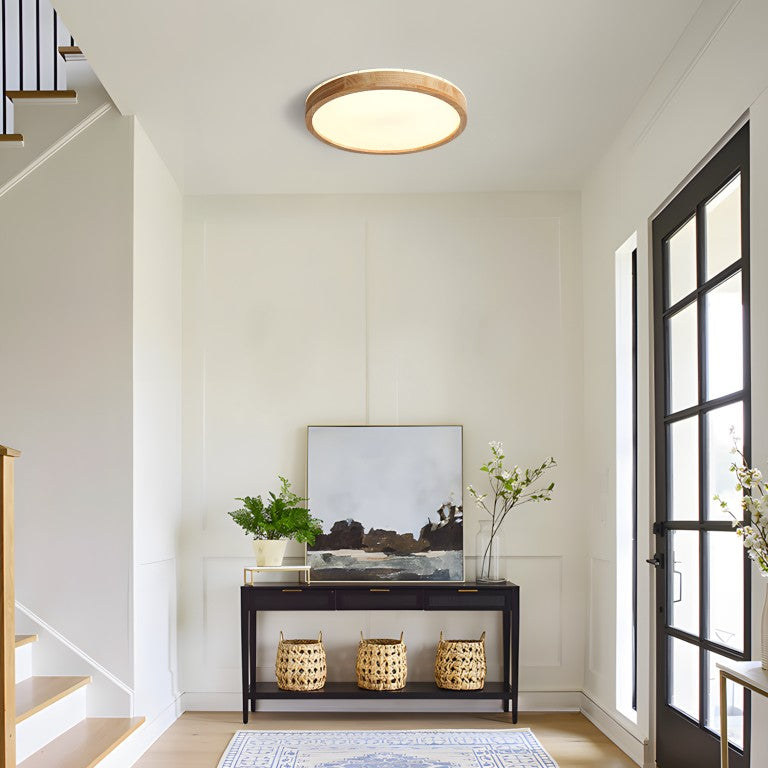 English Elm 19.7 Inch Wood Grain Flush Mount LED Ceiling Light with Acrylic Diffuser for Bedrooms W2312P545522