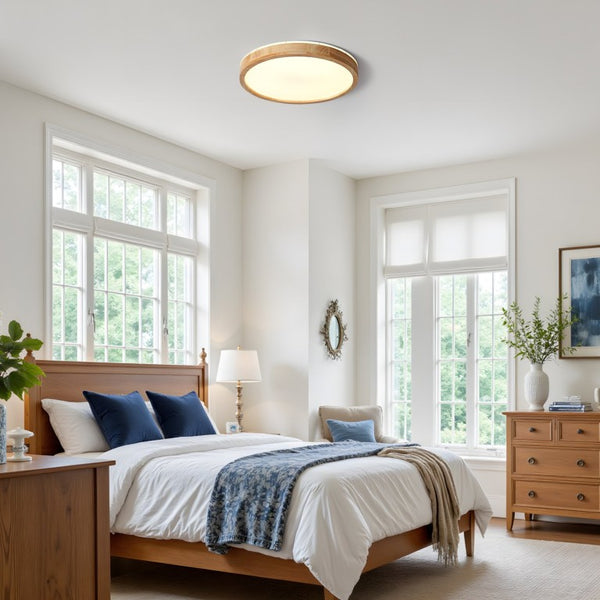 English Elm 19.7 Inch Wood Grain Flush Mount LED Ceiling Light with Acrylic Diffuser for Bedrooms W2312P545522