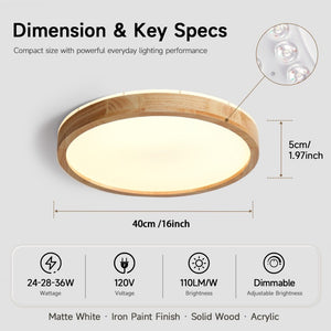 English Elm 19.7 Inch Wood Grain Flush Mount LED Ceiling Light with Acrylic Diffuser for Bedrooms W2312P545522