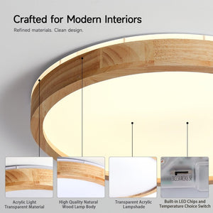 English Elm 19.7 Inch Wood Grain Flush Mount LED Ceiling Light with Acrylic Diffuser for Bedrooms W2312P545522