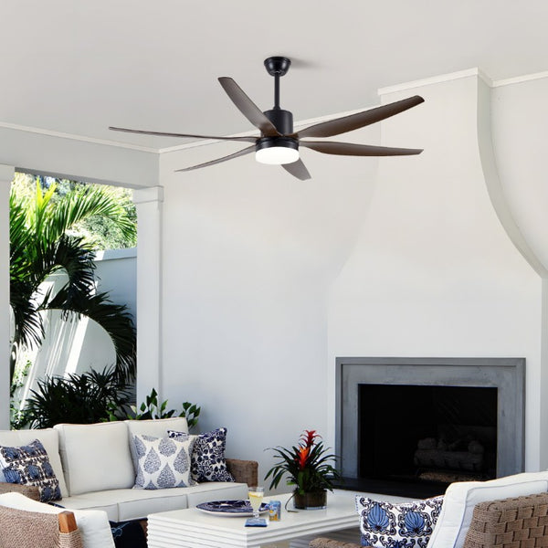 English Elm 6 Blade 66 Inch Matte Black Ceiling Fan Dimmable LED Kit for Large Indoor Spaces W2312P545542