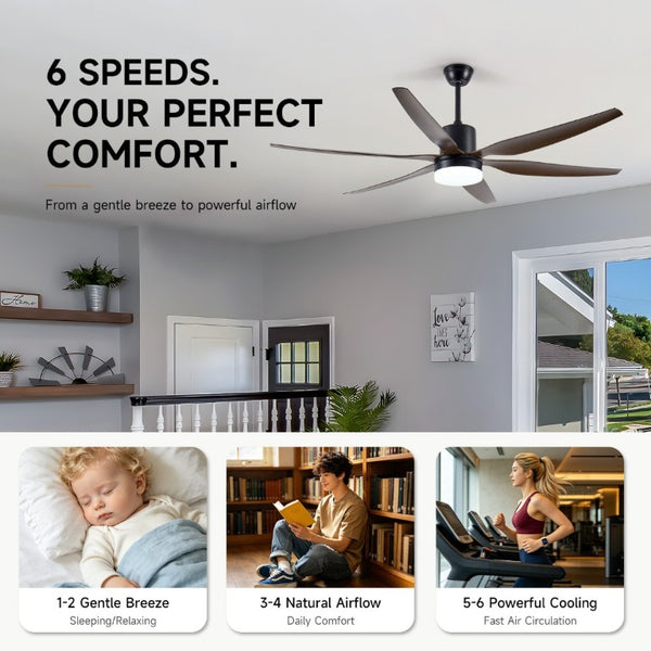 English Elm 6 Blade 66 Inch Matte Black Ceiling Fan Dimmable LED Kit for Large Indoor Spaces W2312P545542