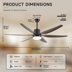 English Elm 6 Blade 66 Inch Matte Black Ceiling Fan Dimmable LED Kit for Large Indoor Spaces W2312P545542