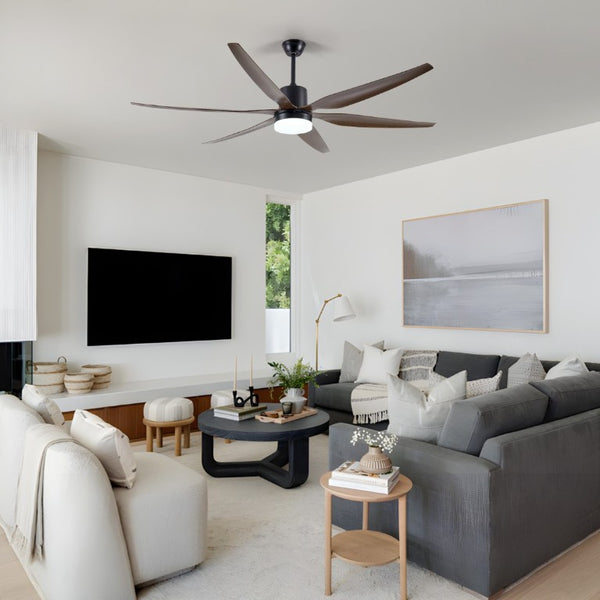 English Elm Large 74 Inch Six Blade Ceiling Fan with LED Light Remote Control for Living Room W2312P545543