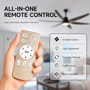 English Elm Large 74 Inch Six Blade Ceiling Fan with LED Light Remote Control for Living Room W2312P545543