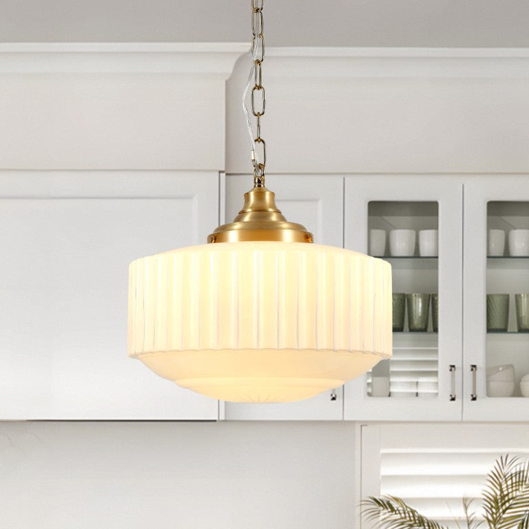English Elm Vintage Milk Glass Pendant with Antique Brass Hardware for Kitchen Island or Foyer W2312P545546