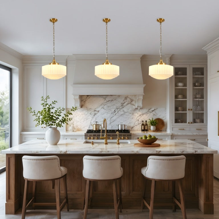 English Elm Vintage Milk Glass Pendant with Antique Brass Hardware for Kitchen Island or Foyer W2312P545546