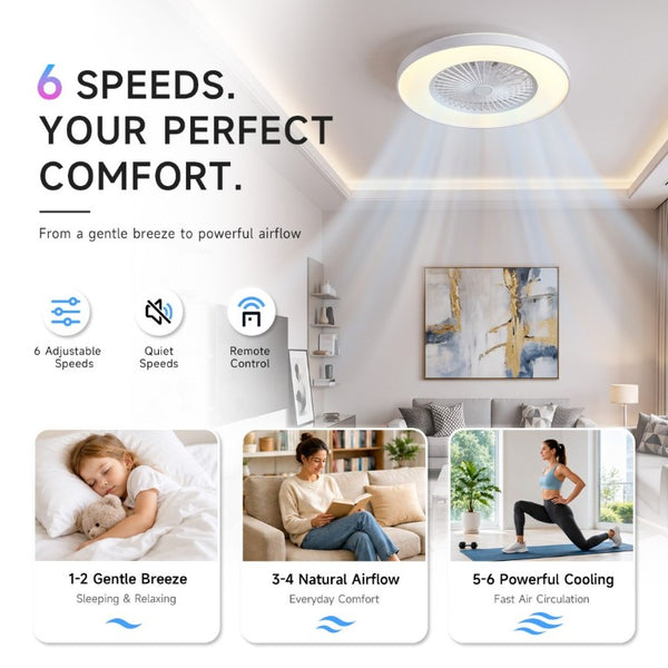 English Elm 24 Inch Bladeless Flush Mount Ceiling Fan with RGB LED Smart Voice App Control W2312P545550