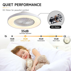 English Elm 24 Inch Bladeless Flush Mount Ceiling Fan with RGB LED Smart Voice App Control W2312P545550