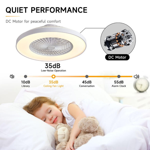 English Elm 24 Inch Bladeless Flush Mount Ceiling Fan with RGB LED Smart Voice App Control W2312P545550