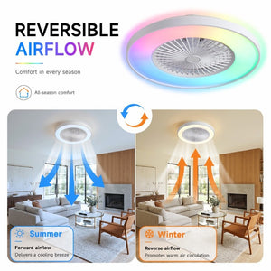 English Elm 24 Inch Bladeless Flush Mount Ceiling Fan with RGB LED Smart Voice App Control W2312P545550