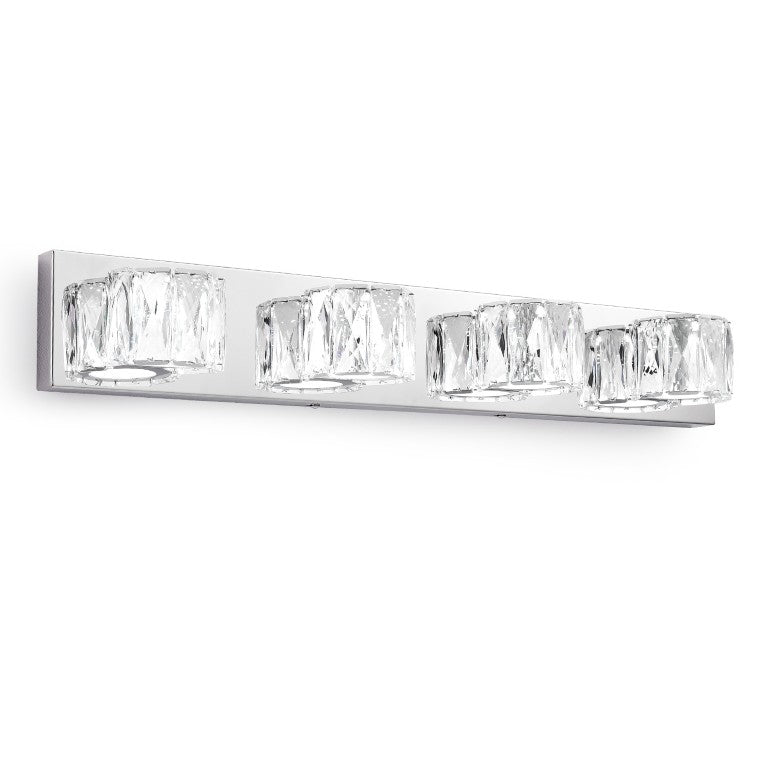 English Elm Modern Chrome Vanity Light Four K9 Crystal Shades 27 Inch LED Bathroom Wall Fixture W2312P545552