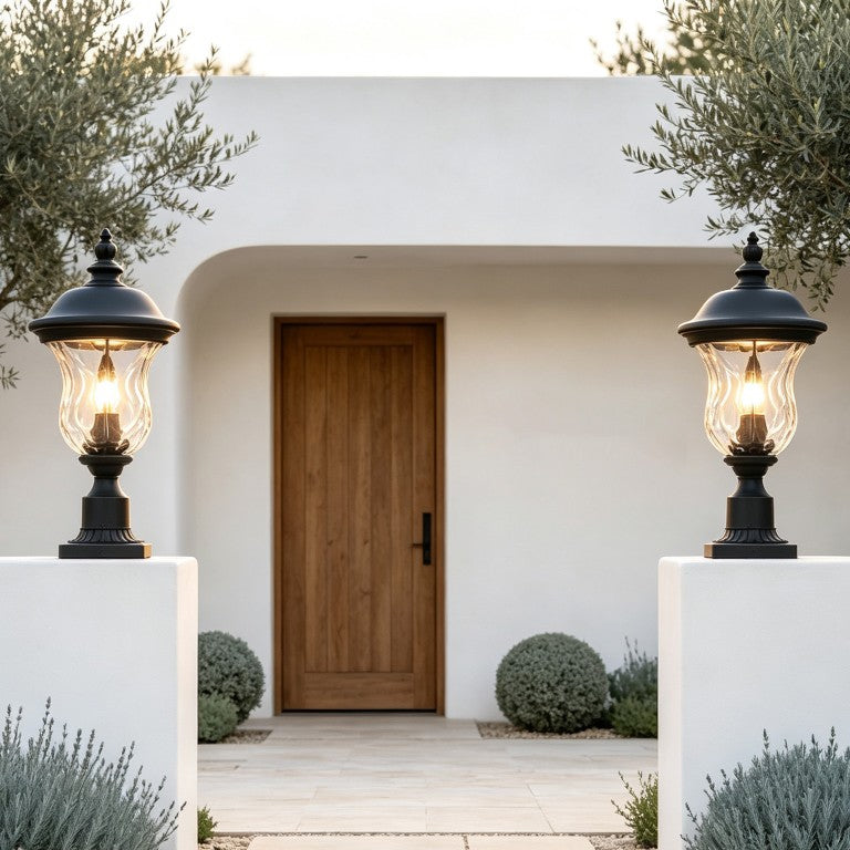 English Elm Outdoor Pillar Lantern Die-Cast Aluminum Gas Style Post Light with Ripple Glass Panels W2312P557296