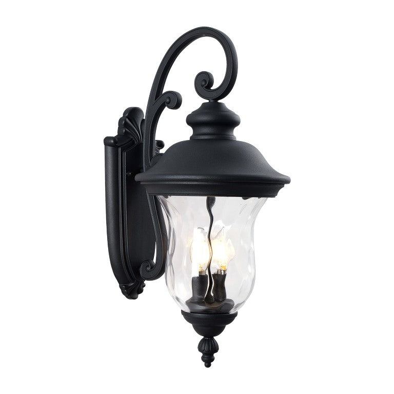 English Elm Outdoor Aluminum Two Light Wall Lantern Ripple Glass Sand Black Porch Fixture W2312P557297