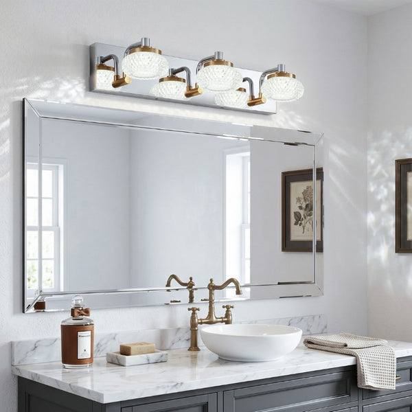 English Elm Dimmable 3 Globe Vanity Sconce Chrome Brass Industrial Bath Mirror Wall Light W2312P558156