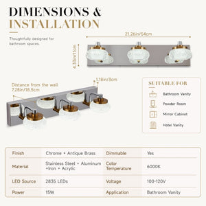 English Elm Dimmable 3 Globe Vanity Sconce Chrome Brass Industrial Bath Mirror Wall Light W2312P558156